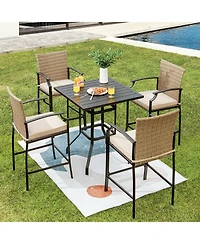 Sugift Patio Rattan Bar Stools Set of 4 with Soft Cushions