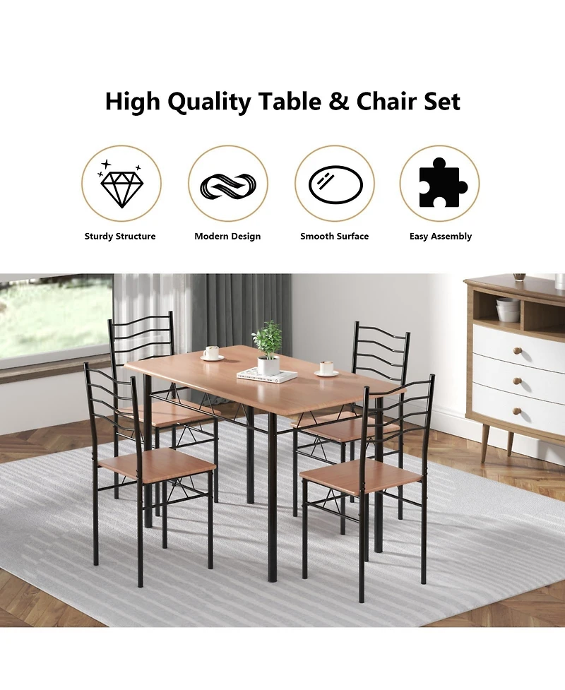 Sugift 5 Pieces Wood Metal Dining Table Set with 4 Chairs