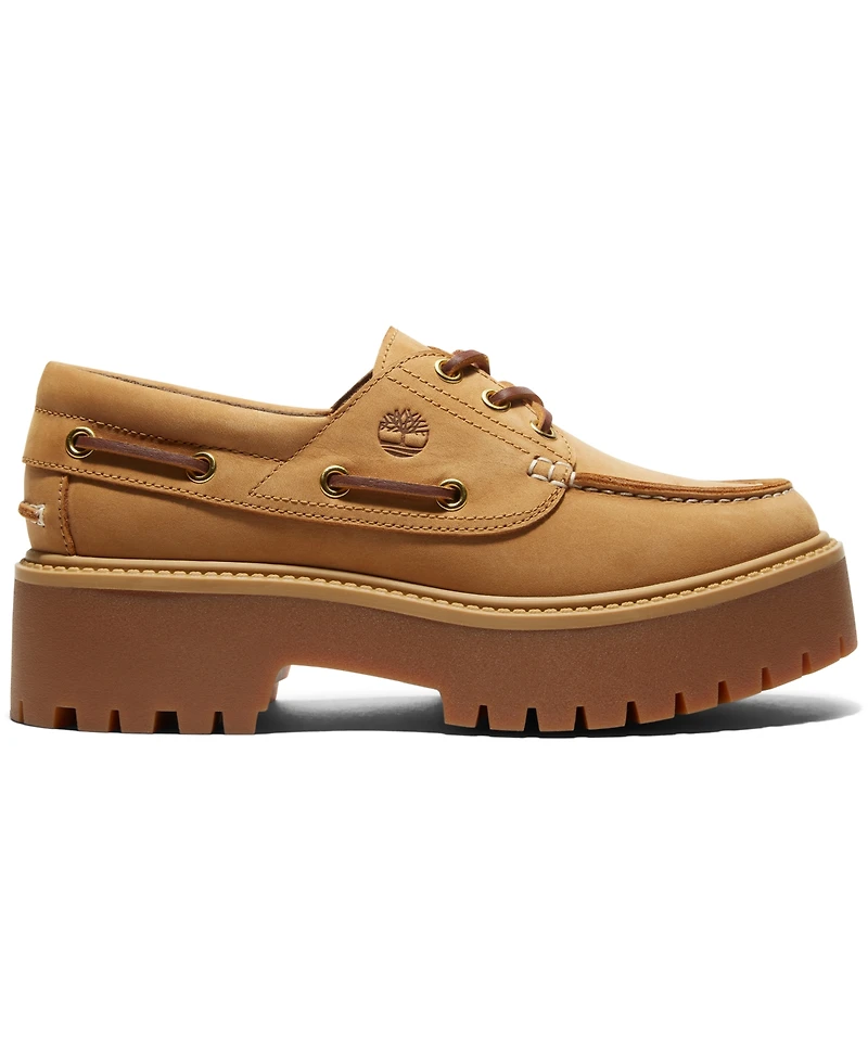 Timberland Women's Stone Street 3-Eye Premium Leather Platform Boat Shoes from Finish Line