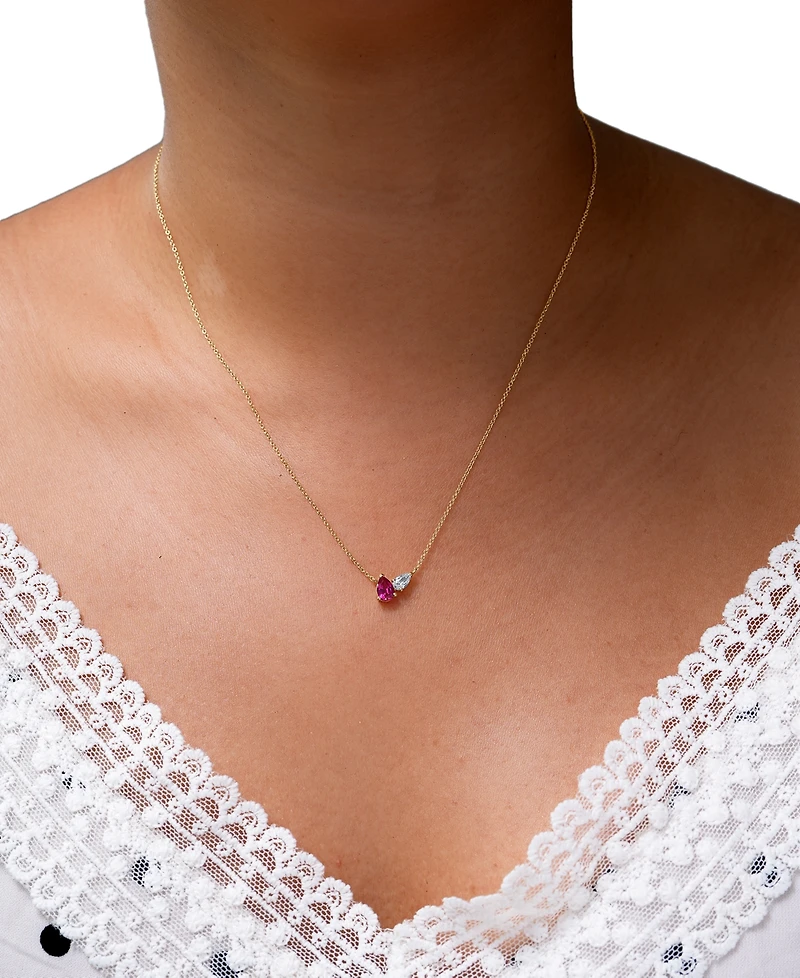 2-Pc. Set Lab-Created Ruby (1-1/2 ct. t.w.) & Lab-Created White Sapphire Pear Duo Pendant Necklace & Matching Stud Earrings in 14k Gold-Plated Sterlin