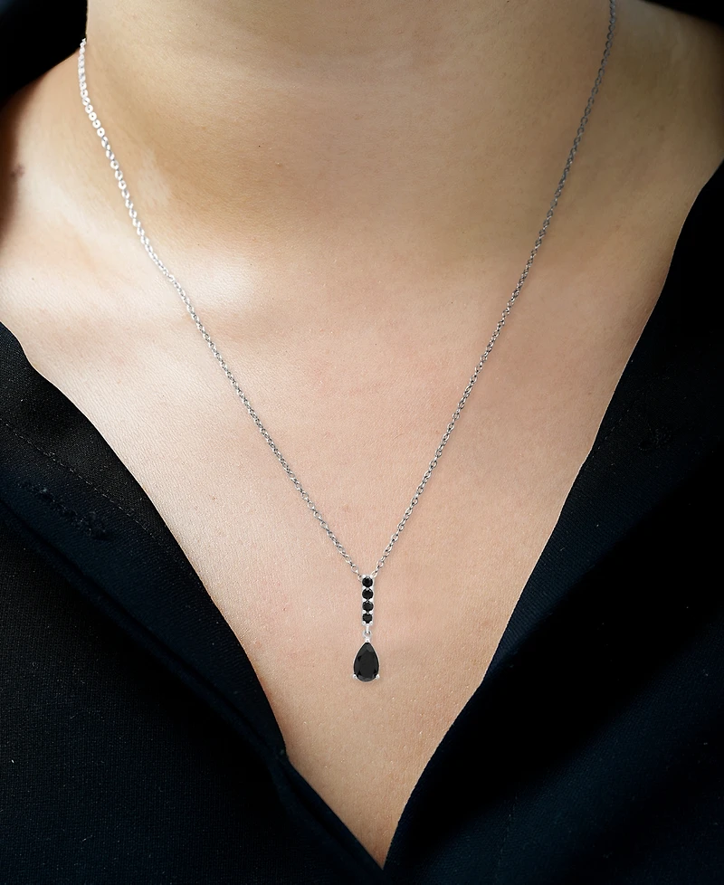 2-Pc. Set Onyx Pendant Necklace & Dangle Hoop Earrings in Sterling Silver