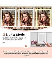 Homsee White Makeup Vanity Table Dressing Desk 3-Mirrors,Led Lighted, 9-Drawers, Hidden Storage Shelves, Carved Metal Handles