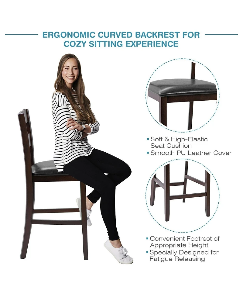 Sugift 2-Pieces Upholstered Bar Stools Counter Height Chairs with Pu Leather Cover