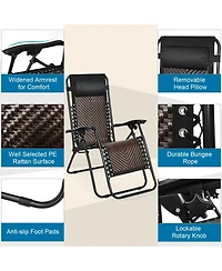 Sugift 2 Pieces Folding Patio Rattan Zero Gravity Lounge Chair