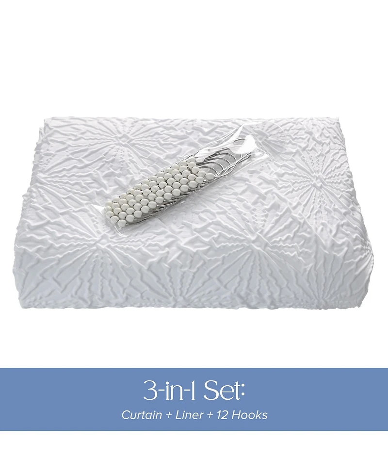 Awesome Home Starburst Water Repellent Crinkle Shower Curtain with Snap-in Liner and Hooks Set, 71"X72"