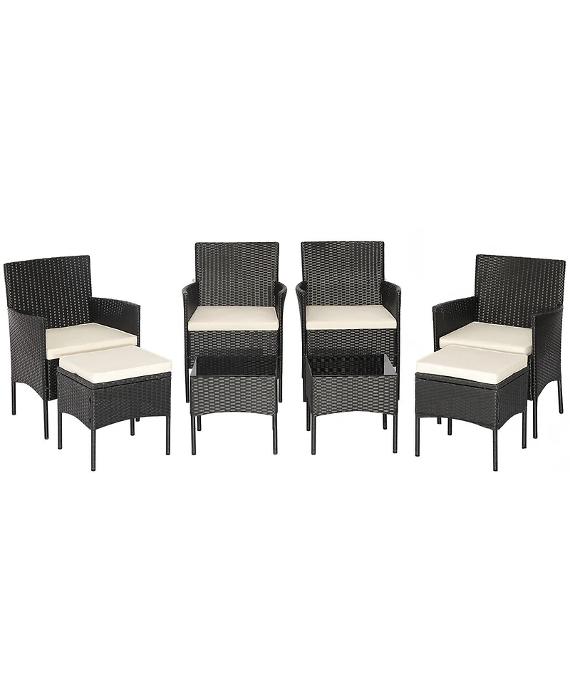 8 Pieces Patio Wicker Conversation Set with 2 Coffee Tables and 2 Ottomans