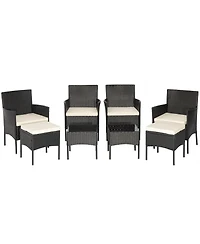 8 Pieces Patio Wicker Conversation Set with 2 Coffee Tables and 2 Ottomans