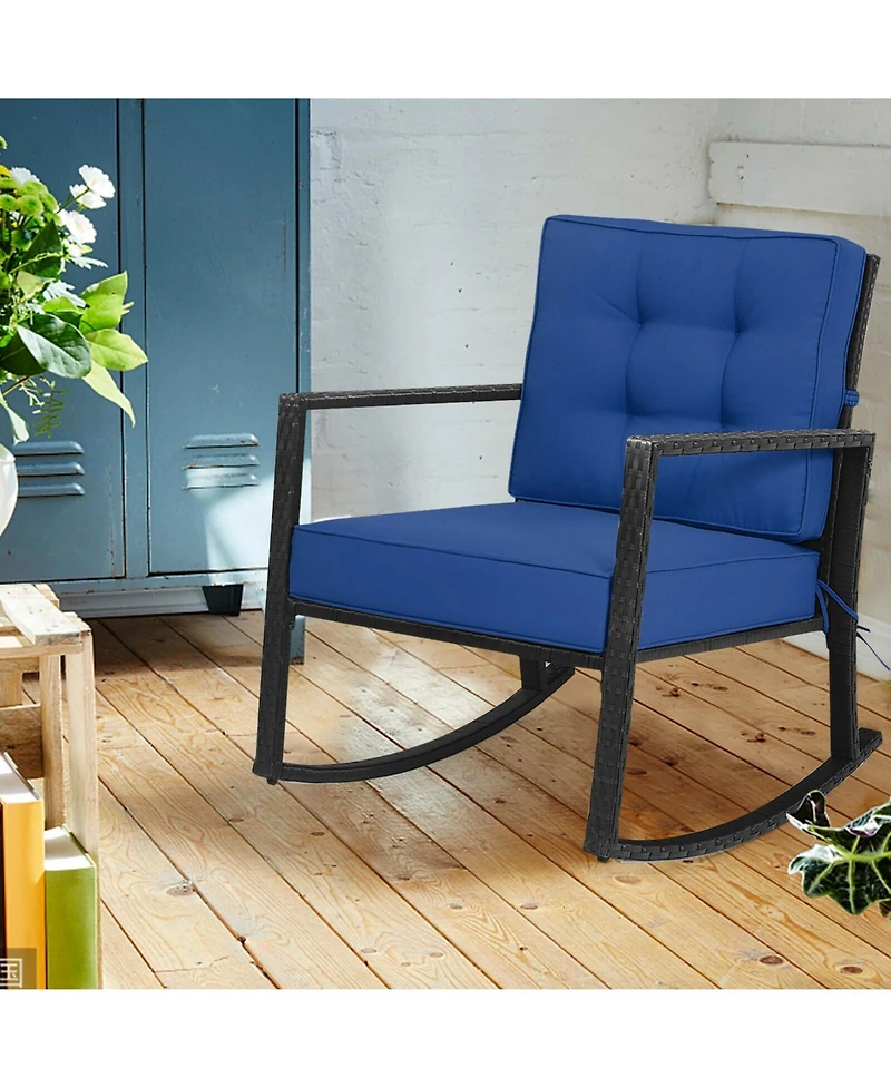 Sugift Patio Rattan Rocker Outdoor Glider Rocking Chair Cushion Lawn