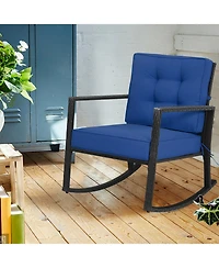 Sugift Patio Rattan Rocker Outdoor Glider Rocking Chair Cushion Lawn