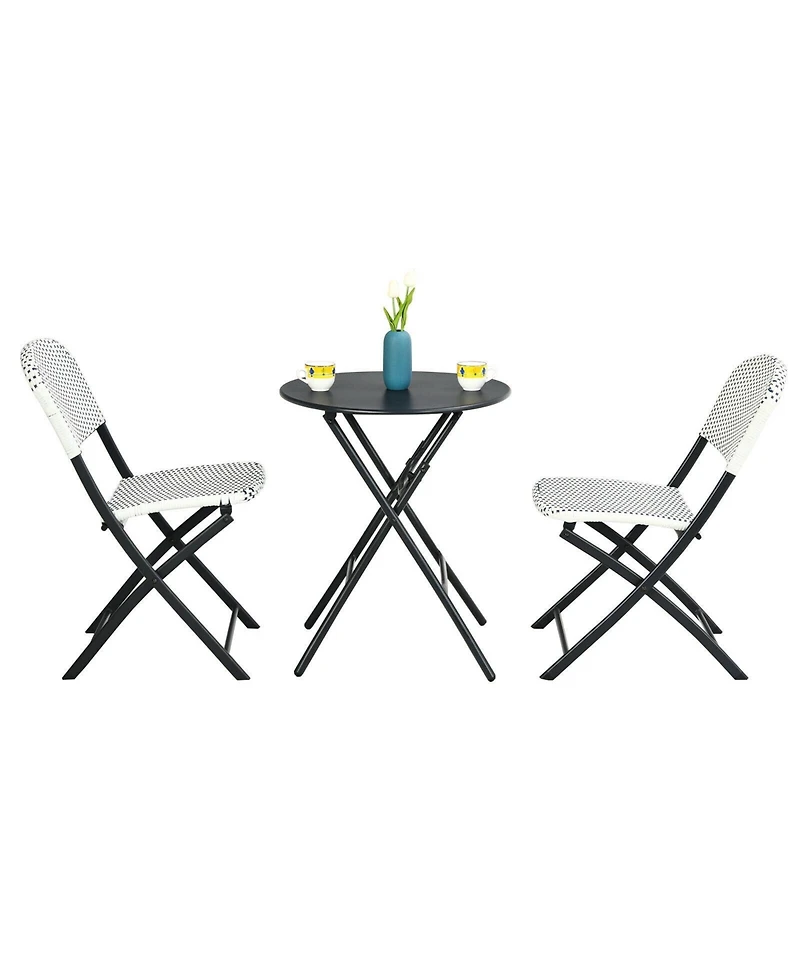 Sugift 3 Pieces Patio Rattan Bistro Set with Round Dining Table and 2 Chairs