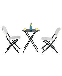 Sugift 3 Pieces Patio Rattan Bistro Set with Round Dining Table and 2 Chairs