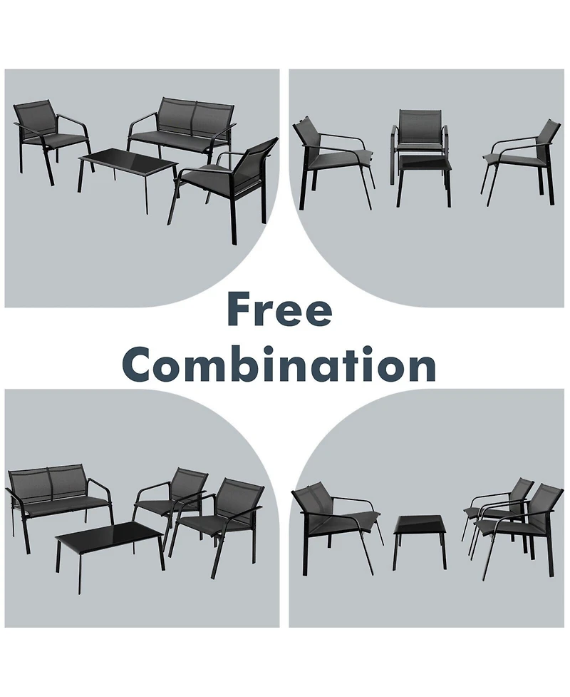 Sugift 4 Pieces Patio Furniture Set with Armrest Loveseat Sofas and Glass Table Deck