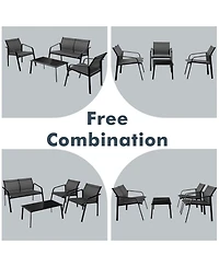 Sugift 4 Pieces Patio Furniture Set with Armrest Loveseat Sofas and Glass Table Deck