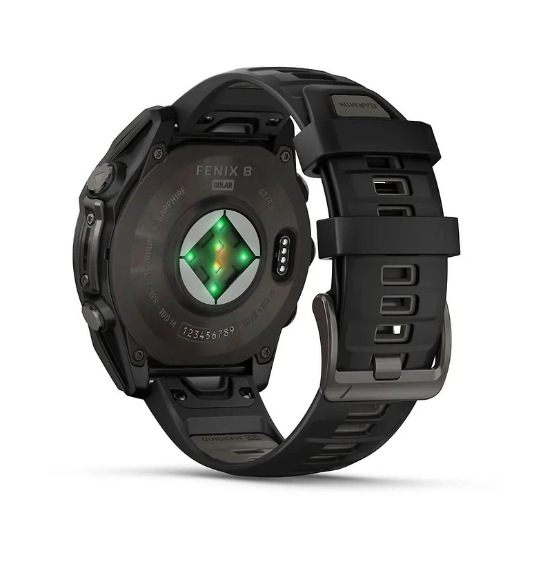 Garmin fenix 8 47mm, Saphire Solar, Outdoor & Fitness Gps Smartwatch, Carbon Gray Titanium Black, Black/Pebble Gray Band, Na