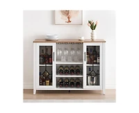 Garmin Wine Bar Cabinet with Led Light, Home Coffee Cabinet with Wine and Glass Rack, Kitchen Buffet Sideboard with Storage Cabinet&Drawers, Modern Li