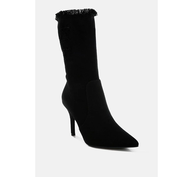 Himkok Distressed Denim Mid-Calf Boots