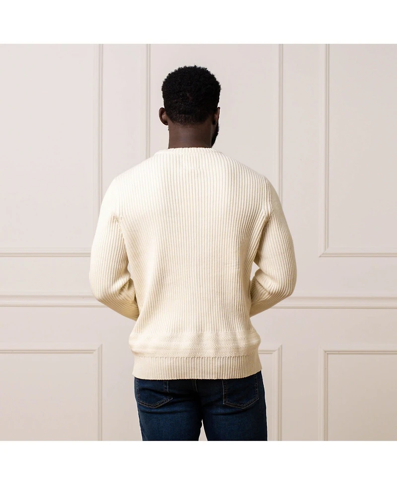 Hope & Henry Men's Crew Neck Herringbone Detail Sweater