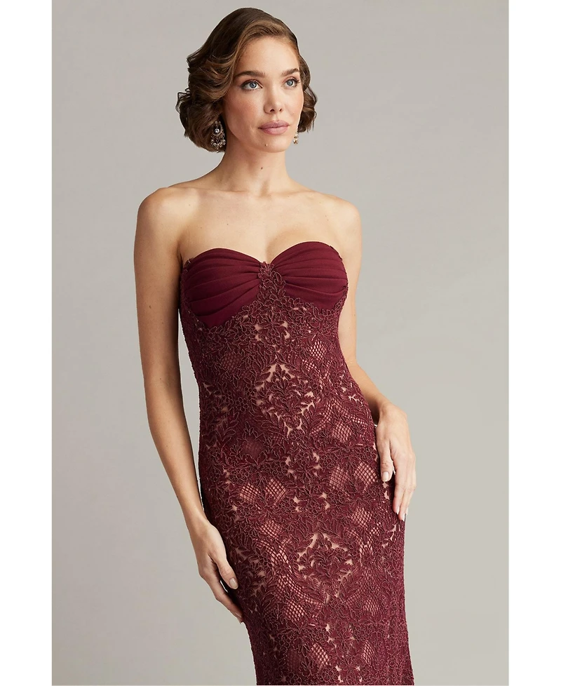 Tadashi Shoji Women's Kohli Strapless Lattice Embroidered Gown