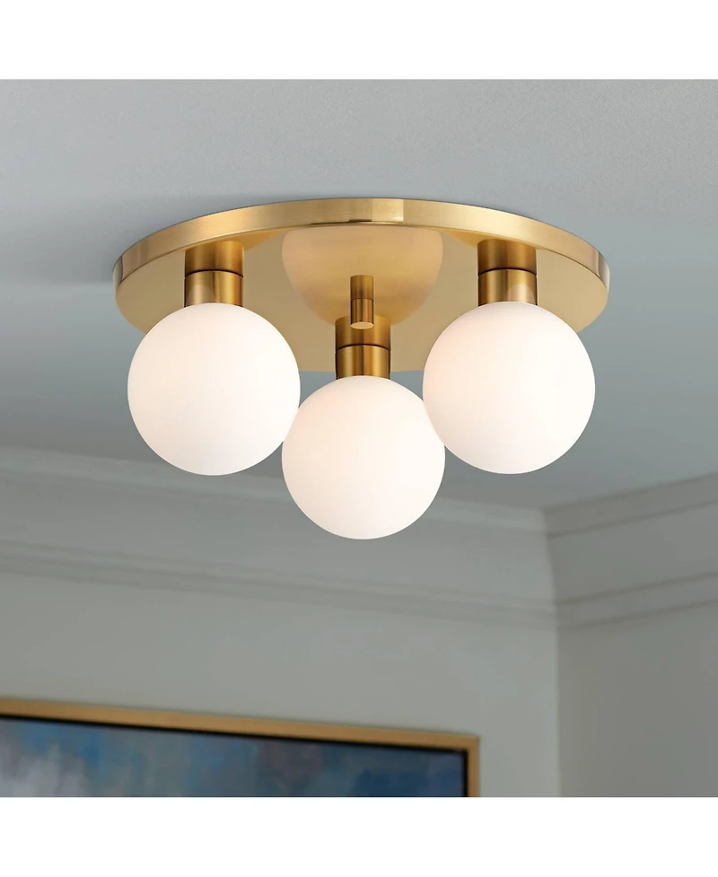 Possini Euro Design Katalin 12 1/4" Modern Semi Flush-Mount Ceiling Light Fixture Kitchen Foyer Round 3-Light Led Gold Finish