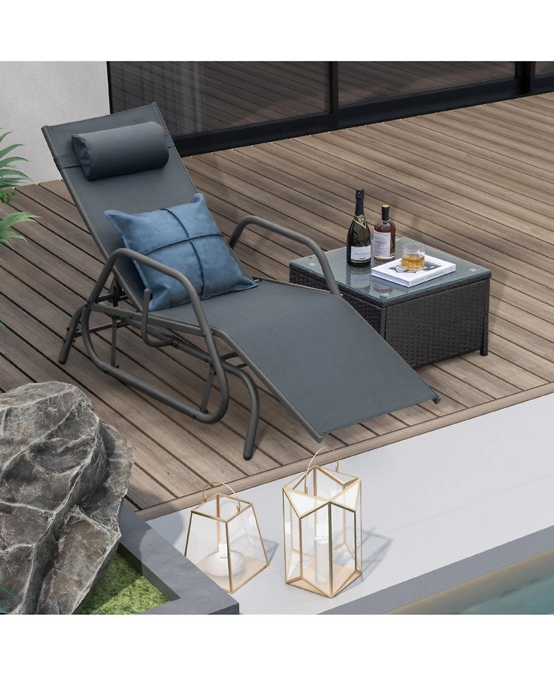 Sugift Outdoor Chaise Lounge Glider Chair with Armrests and Pillow