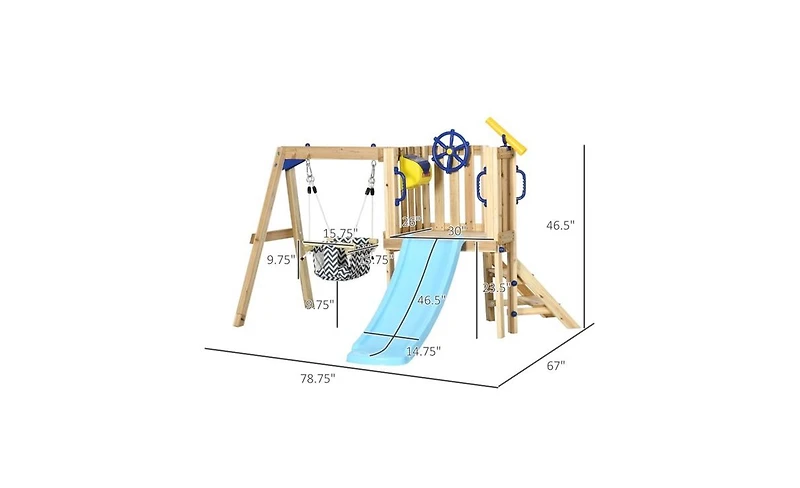 Slickblue Wooden Swing Set with Toddler Slide – Safe and Sturdy Outdoor Playset for Young Children, Perfect for Backyard Fun