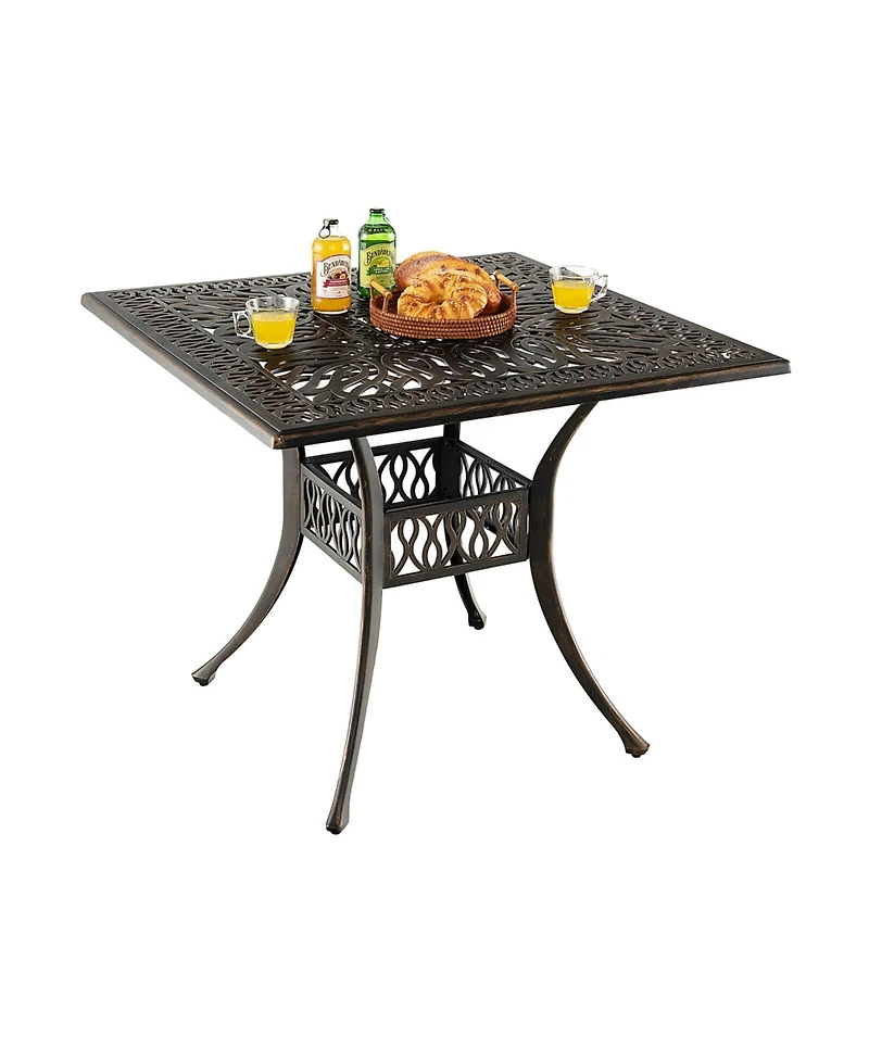 Sugift 35.4 Inch Aluminum Patio Square Dining Table with Umbrella Hole