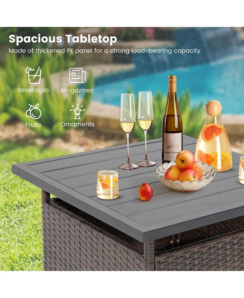 Inolait Patio Square Wicker Side Table with Umbrella Hole for Yard Garden Poolside