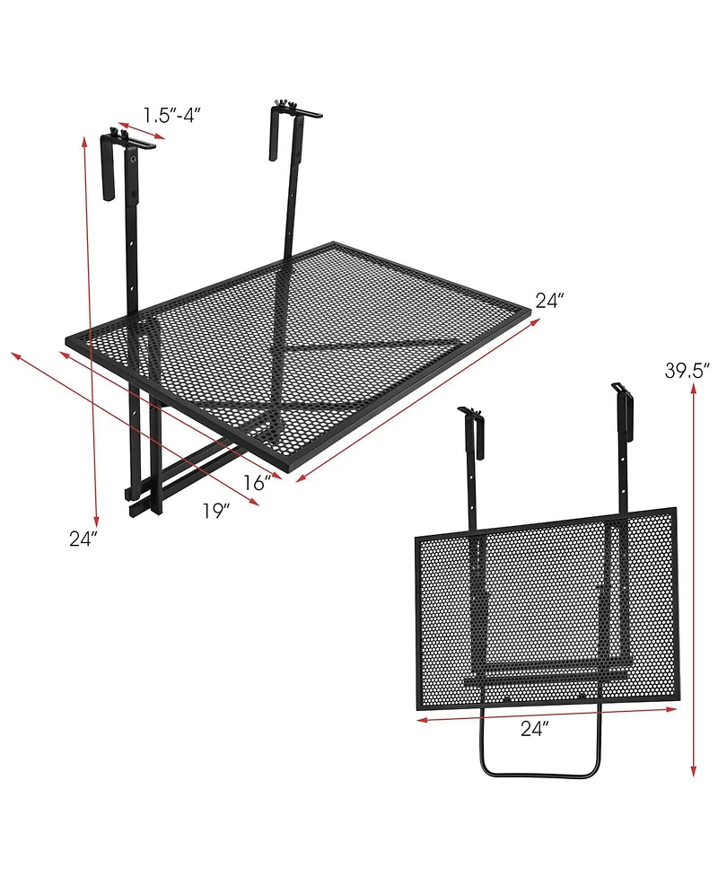 Sugift Railing Folding Table with 5-Level Adjustable Heights