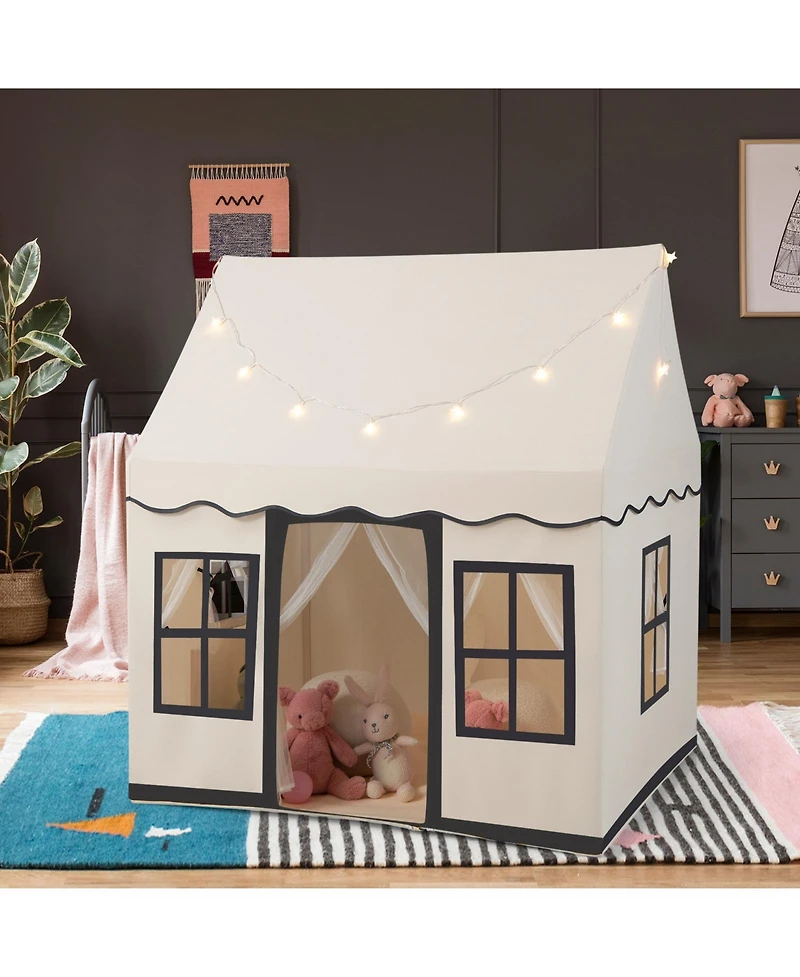 Gouun Toddler Large Playhouse with Star String Lights-Beige