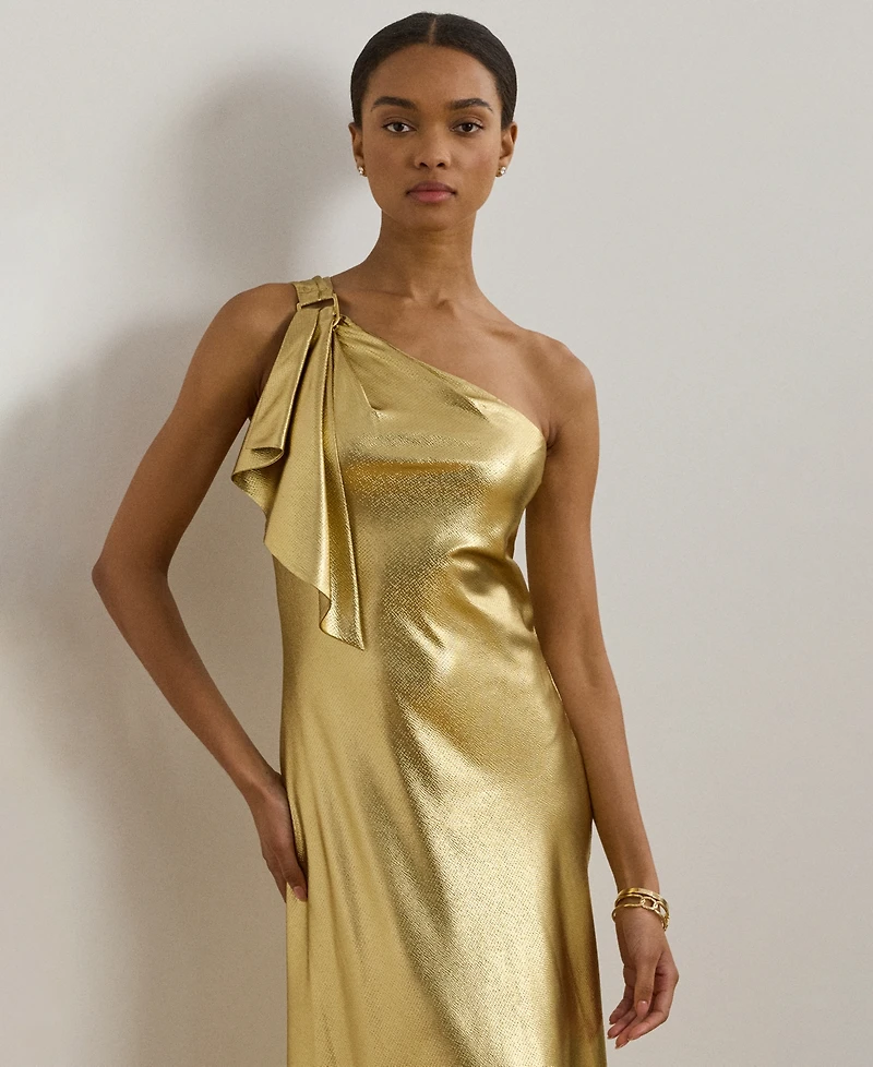 Lauren Ralph Lauren Women's Metallic Charmeuse One-Shoulder Gown