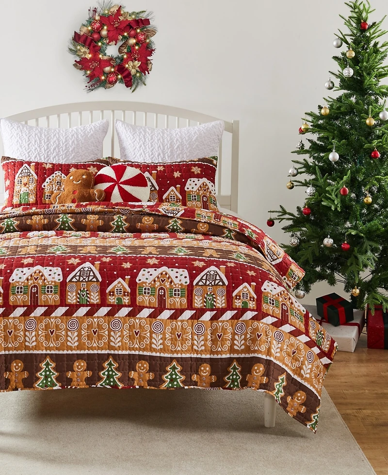 Greenland Home Fashions Gingerbread Lane Holiday 3-Pc. Quilt Set