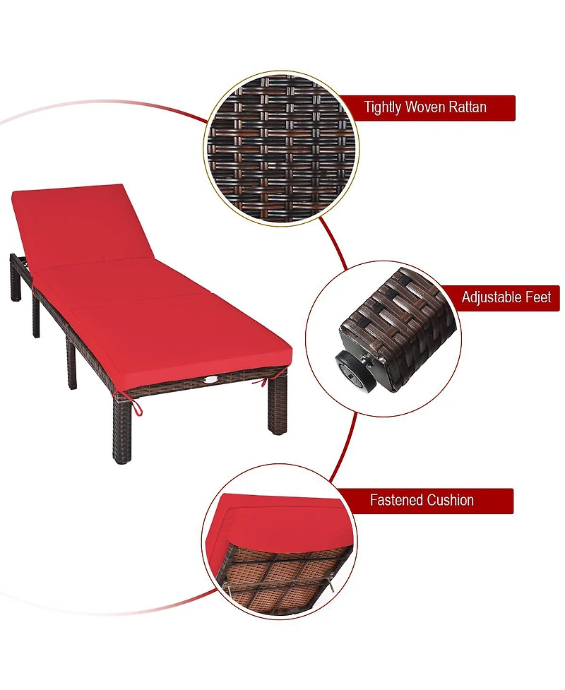 Sugift Paito Wicker Chaise Lounger with Adjustable Backrest