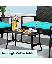 Sugift 4 Pieces Rattan Conversation Set with Tempered Glass Coffee Table