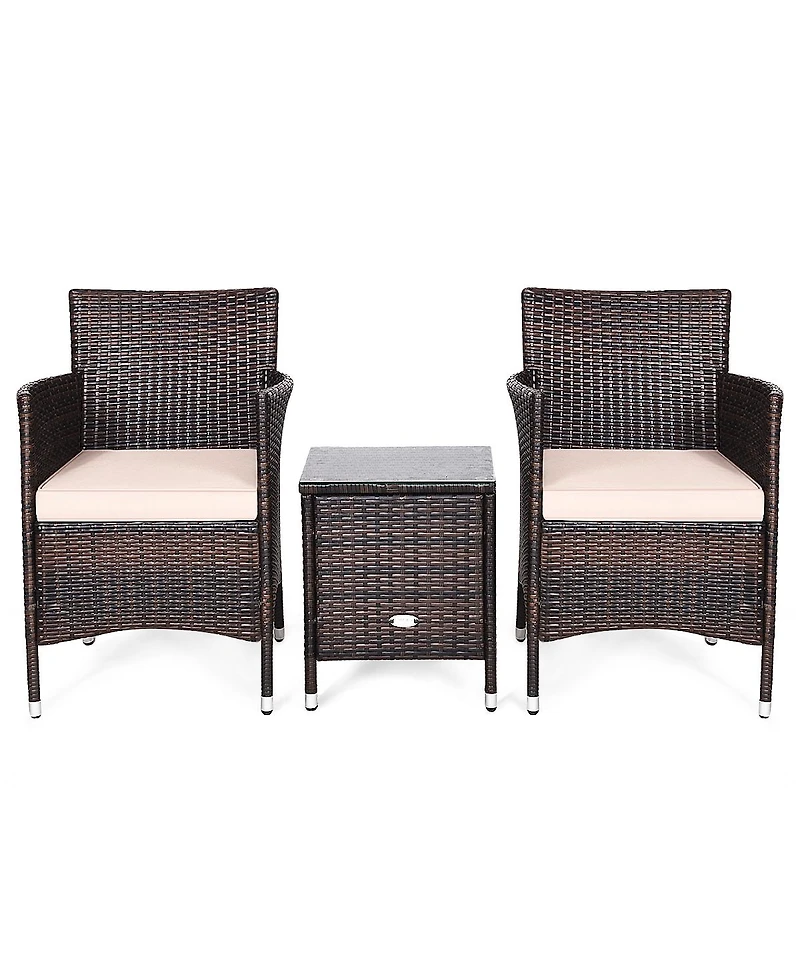 Sugift 3 Pieces Ergonomic Wicker Patio Conversation Set-Beige