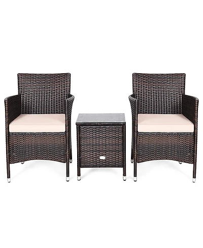 Sugift 3 Pieces Ergonomic Wicker Patio Conversation Set-Beige