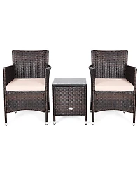 Sugift 3 Pieces Ergonomic Wicker Patio Conversation Set-Beige