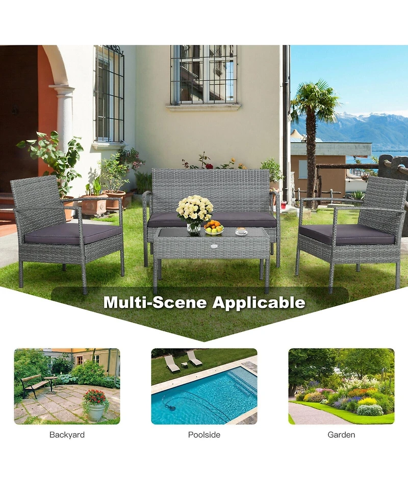 Sugift 4 Pieces Outdoor Rattan Conversation Set with Comfortable Cushion