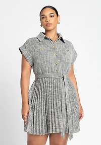 Eloquii Plus Tweed Pleated Mini Shirt Dress