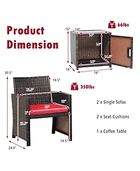 Sugift 3 Pieces Patio Wicker Furniture Set with Storage Table and Protective Cover