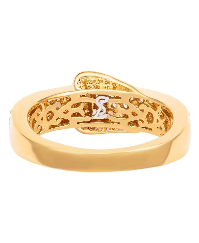 Suzy Levian Yellow Sterling Silver White Cubic Zirconia Buckle Ring