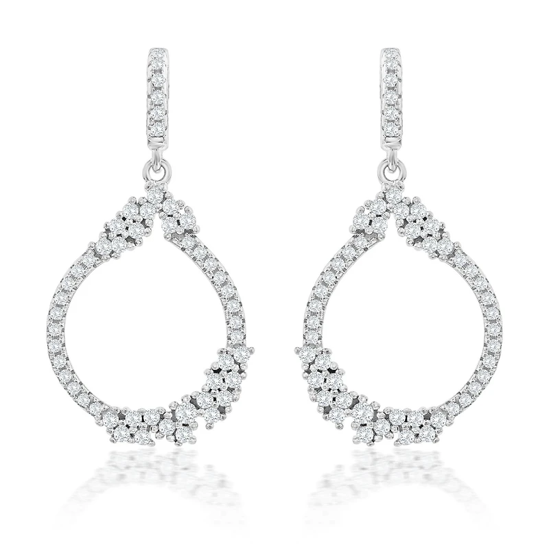 Suzy Levian White Cubic Zirconia Sterling Silver Open Pear Shape Drop Earrings