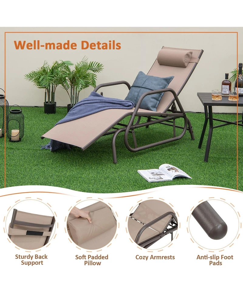Inolait Sugift Outdoor Chaise Lounge Glider Chair with Armrests and Pillow
