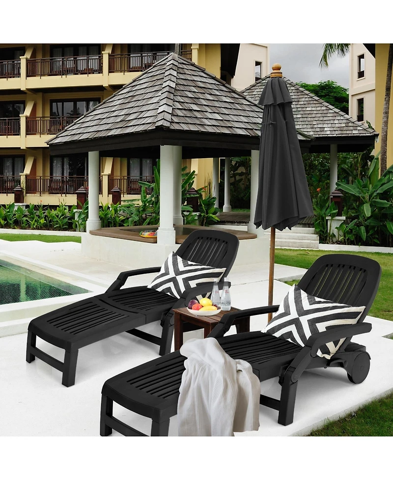 Sugift Adjustable Patio Sun Lounger with Weather Resistant Wheels
