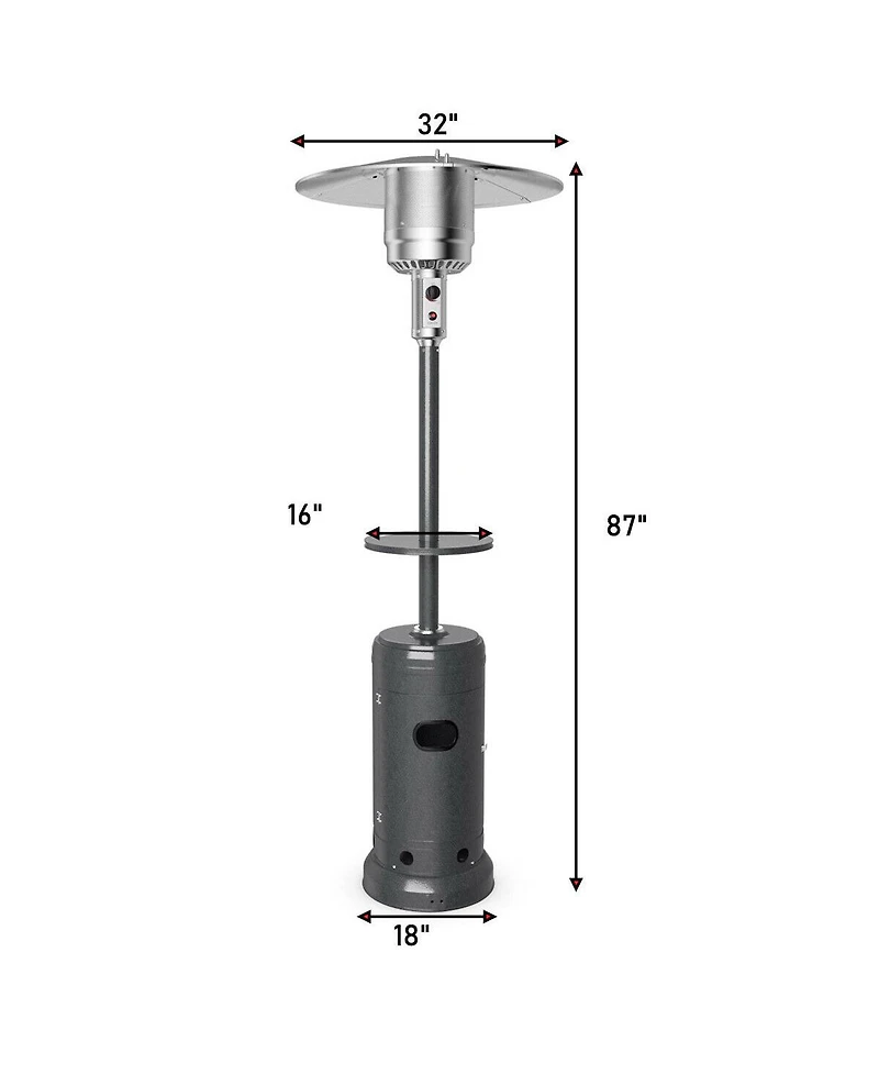 Gymax Outdoor Patio Heater Propane Standing Lp Gas Steel W/Table & Wheels Grey