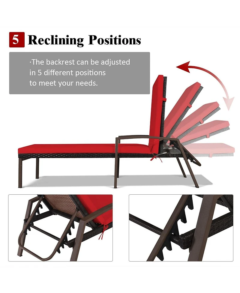 Inolait Sugift 2 Pieces Patio Rattan Reclining Chaise Lounge Chair with Cushion and Armrest