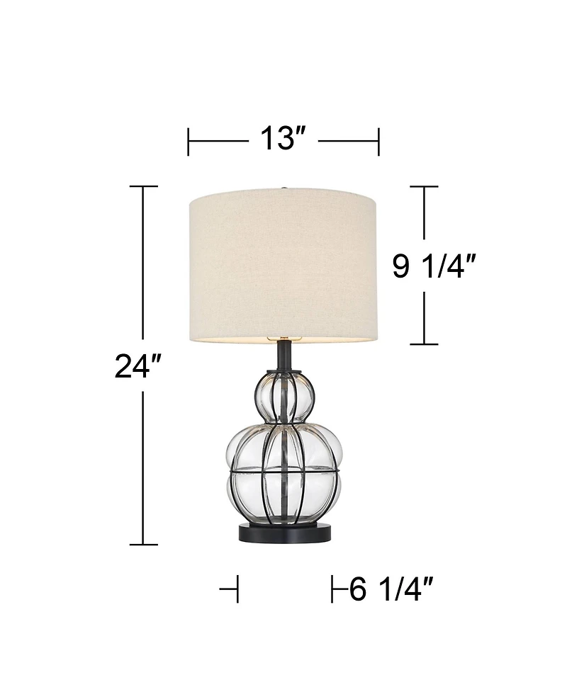 360 Lighting Eric Rustic Table Lamps Set of 2 24" High Dark Bronze Blown Glass Gourd Burlap Fabric Drum Shade for Bedroom Living Room Bedside Off