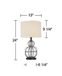 360 Lighting Eric Rustic Table Lamps Set of 2 24" High Dark Bronze Blown Glass Gourd Burlap Fabric Drum Shade for Bedroom Living Room Bedside Off