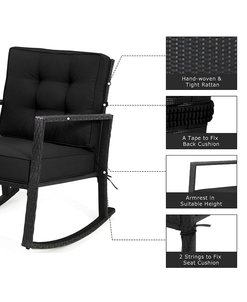 Sugift Patio Rattan Rocker Outdoor Glider Rocking Chair Cushion Lawn