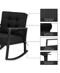 Sugift Patio Rattan Rocker Outdoor Glider Rocking Chair Cushion Lawn