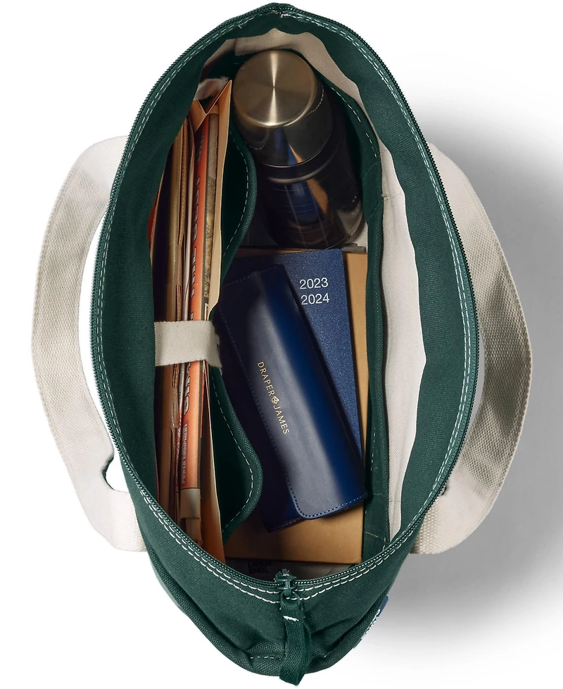 Lands' End Print 5 Pocket Zip Top Canvas Tote Bag